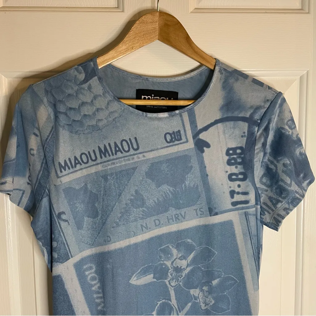 Miaou x Urban Outfitters Light Blue  Exclusive Billie Stamp Mini Dress Size XXL - Image 3