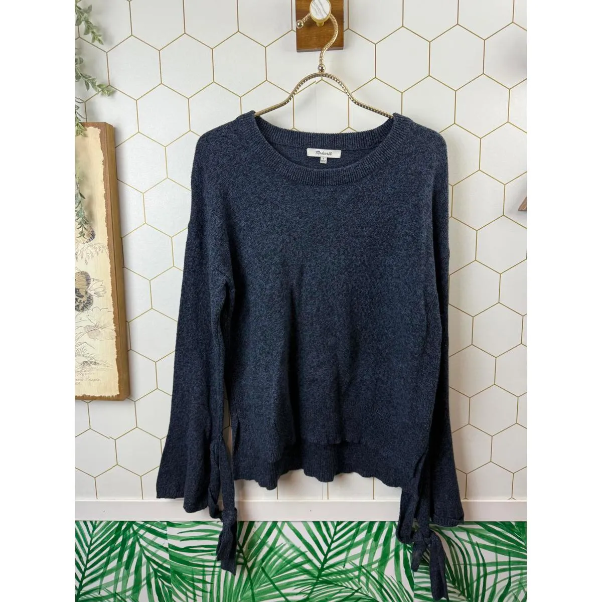 Madewell Navy Marled Baltic Tie-Cuff Pullover Sweater - Size - Small - Image 6