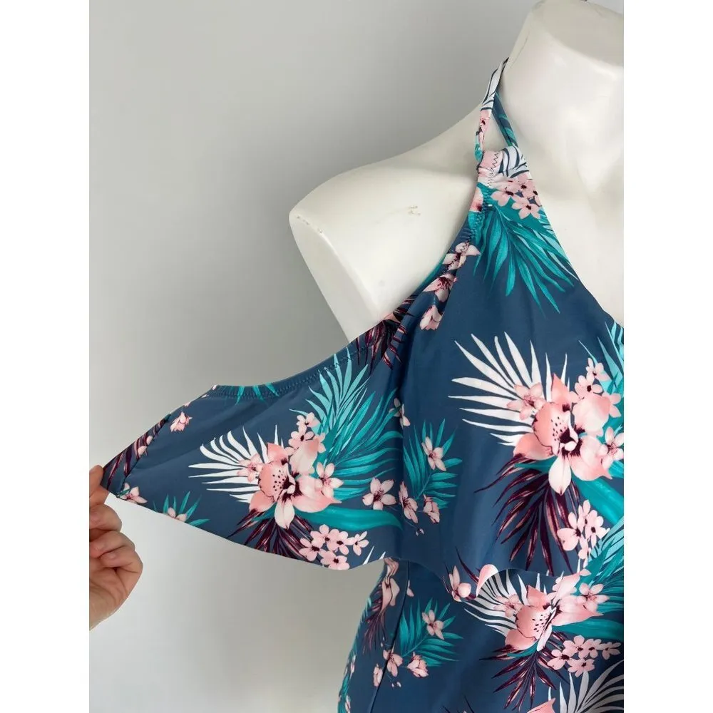 Raisins Curve Tropical Floral Print Ruffle Tankini Swim Top 14W - Image 5