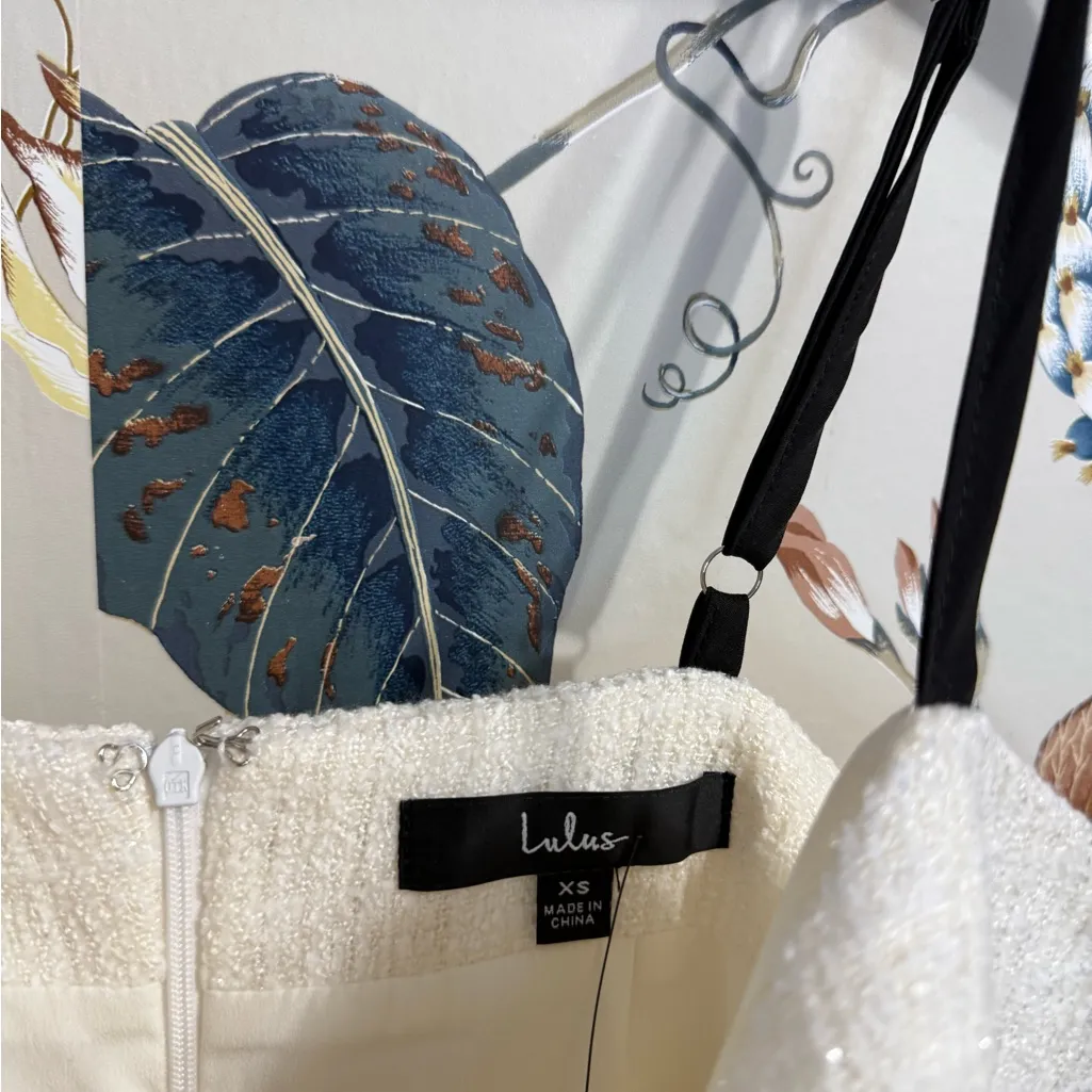 Lulus Easily Posh Ivory Tweed Lurex Sleeveless Bodycon Mini Dress Size  XS - Image 10