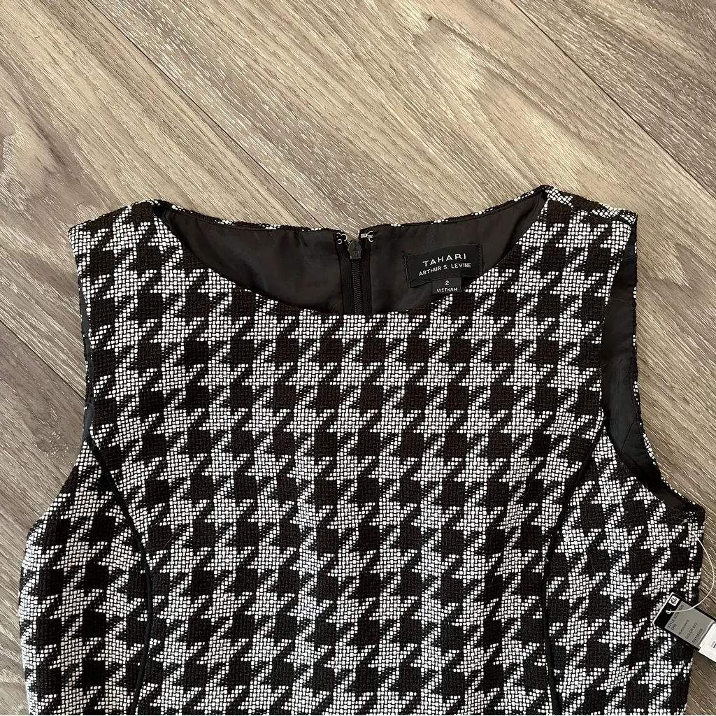 Tahari Black and White Houndstooth Midi Dress - Image 2