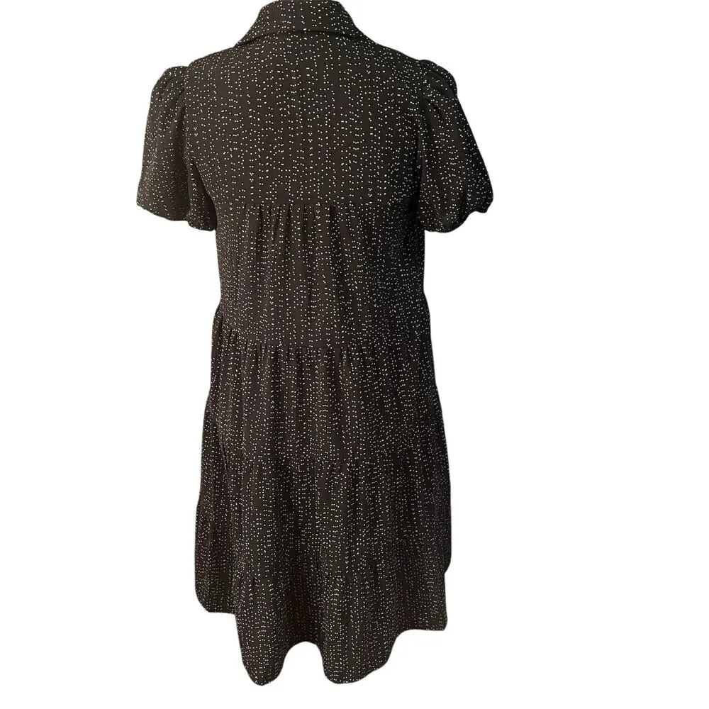 Monteau | Women's Black Micro Dot Pockets Tiered Midi Dress Sz S - Image 3