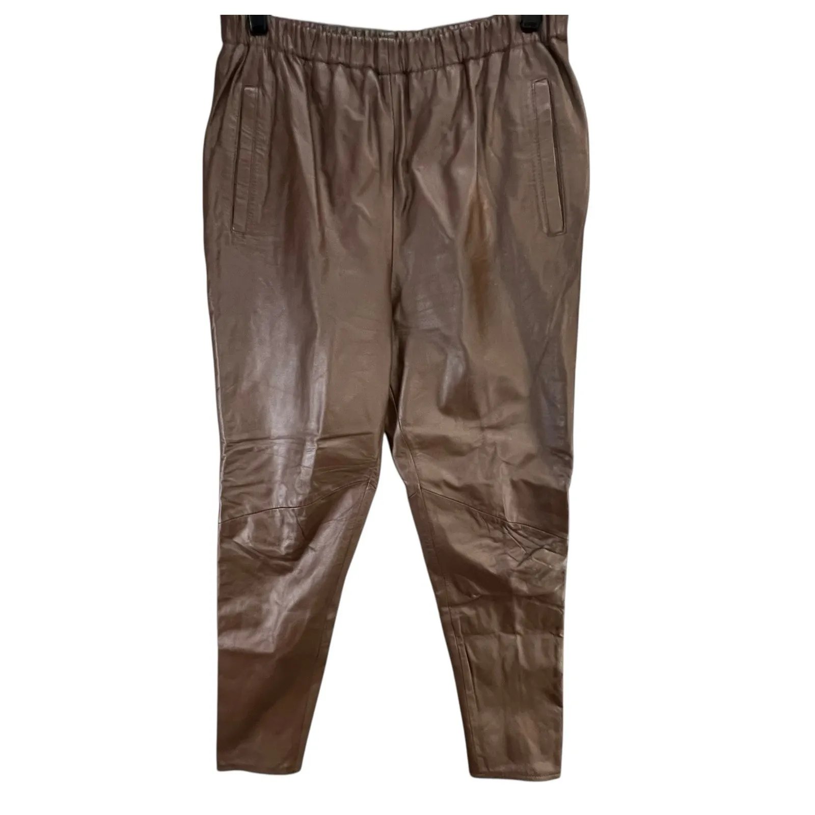 Vintage 90s Charles Klein Leather Pants S Chocolate Brown High Rise Retro Moto - Image 2