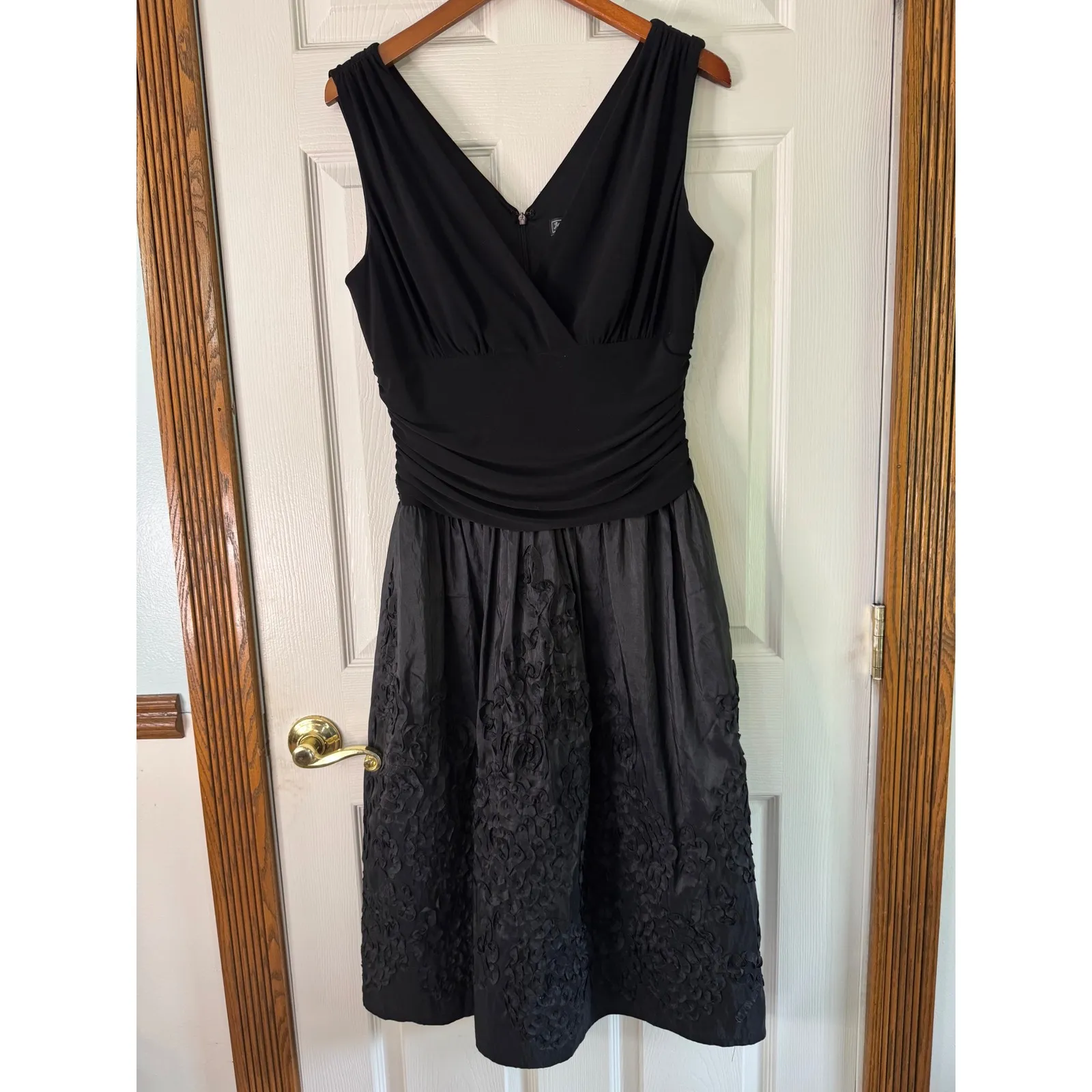Jessica Howard‎ Evenings Black Fit & Flare Party Dress V-Neck Sleeveless 14 - Image 6
