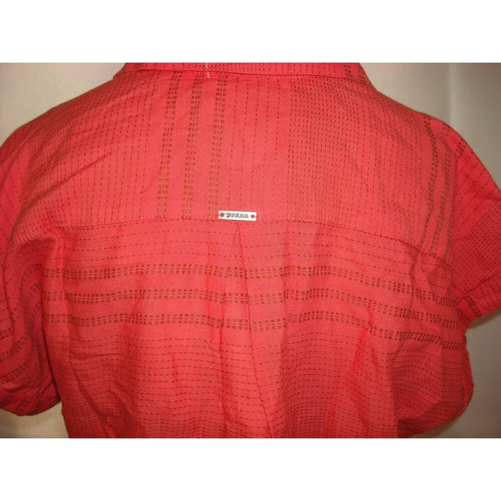 New Womens PrAna NWT S Orange Stripes Emery Top Organic Cotton Papaya SS Pocket - Image 5