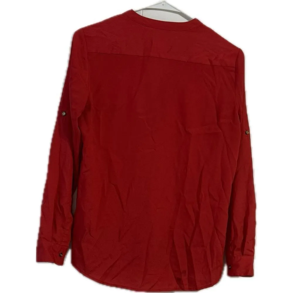Charter Club Red Relaxed Blouse with Mandarin Collar‎ - Image 2