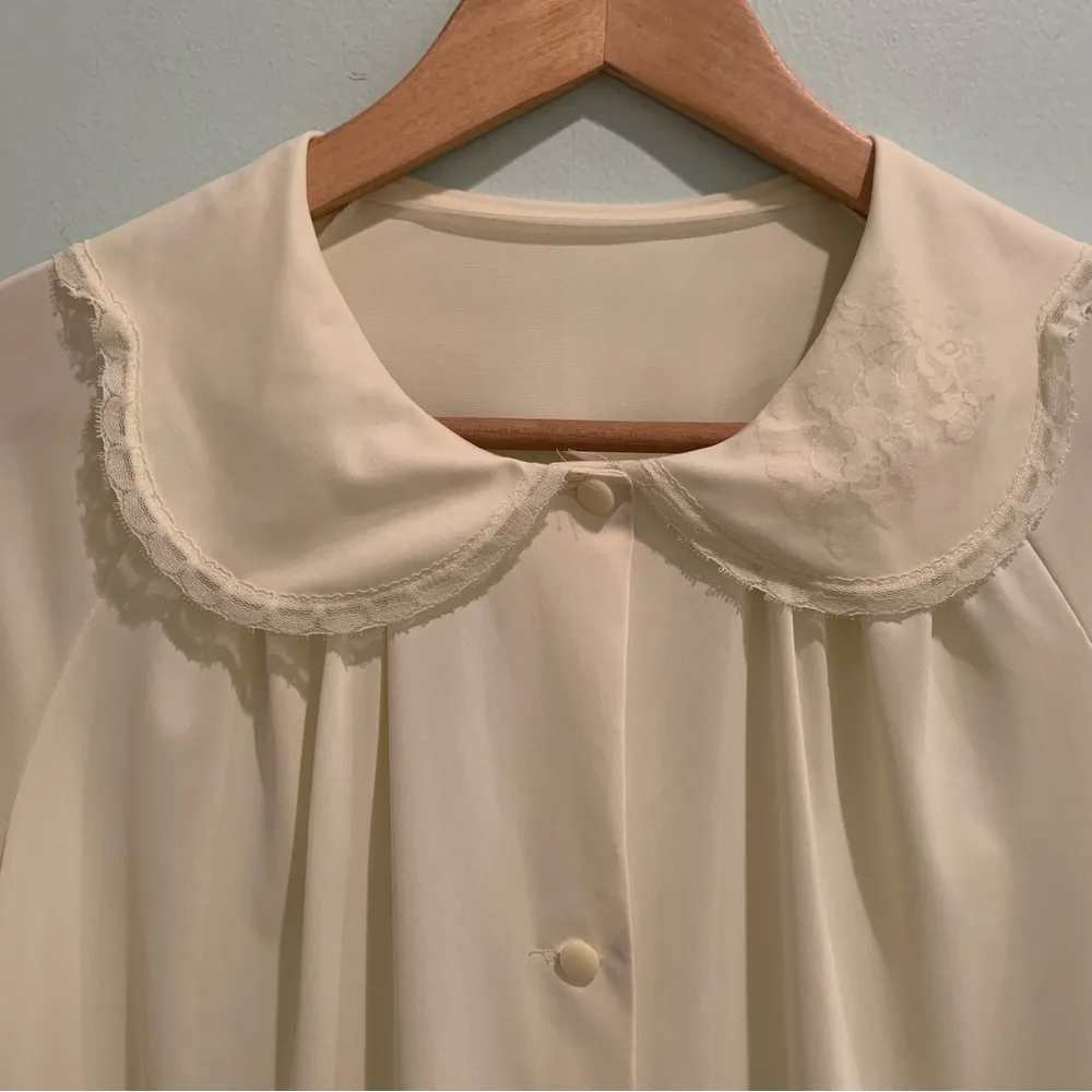 Vintage Shadowline Pale Yellow Nylon Lace Nightgown Robe Small - Image 2