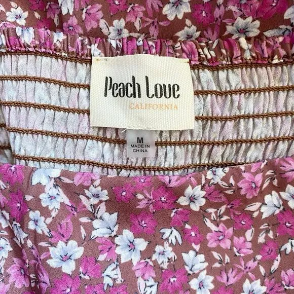 Peach Love Pink Floral Smocked Long‎ Sleeve Mini dress M - Image 3