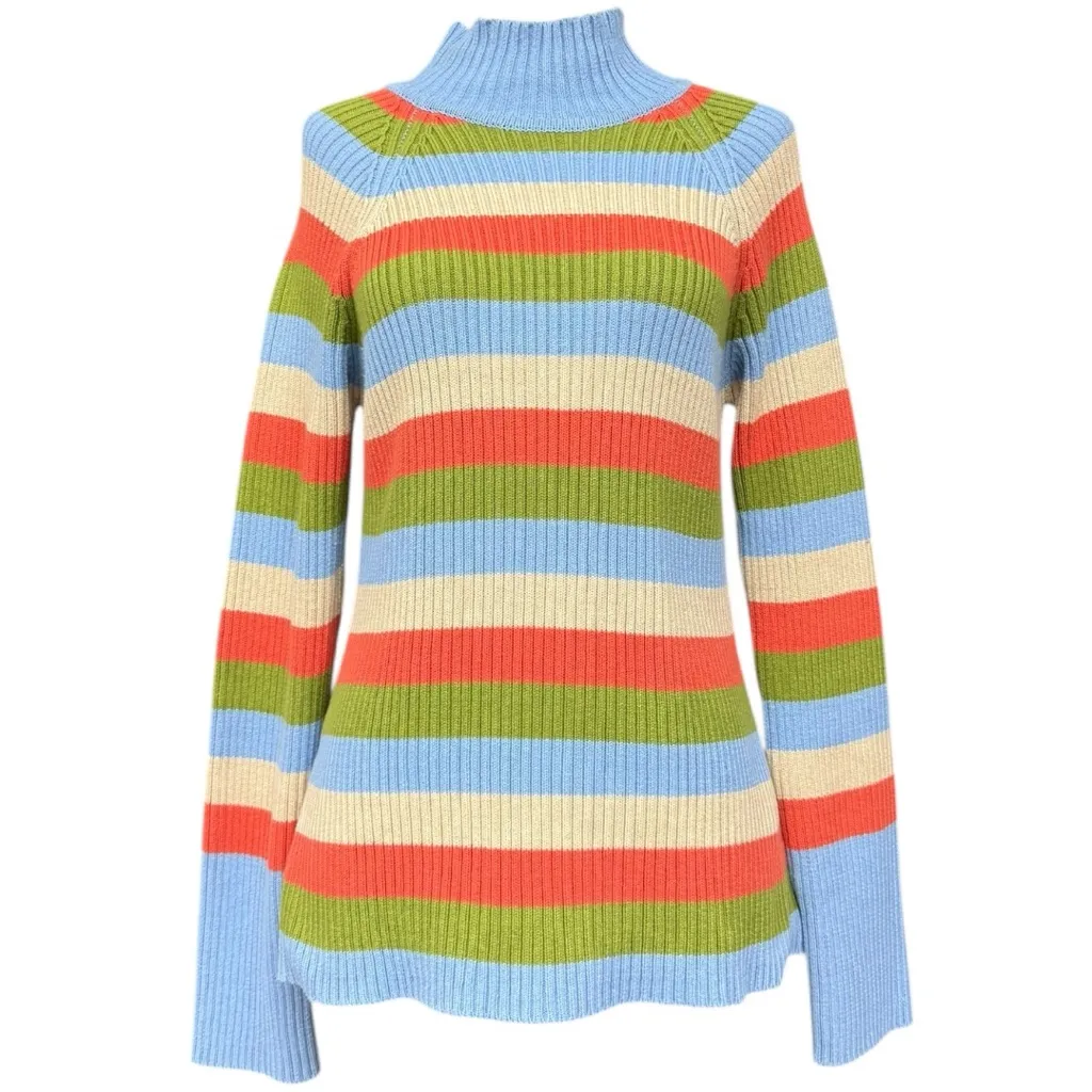 Arthur Apparel Multicolor Striped Racer Skivvy Sweater Size Medium EUC Blue - Image 5