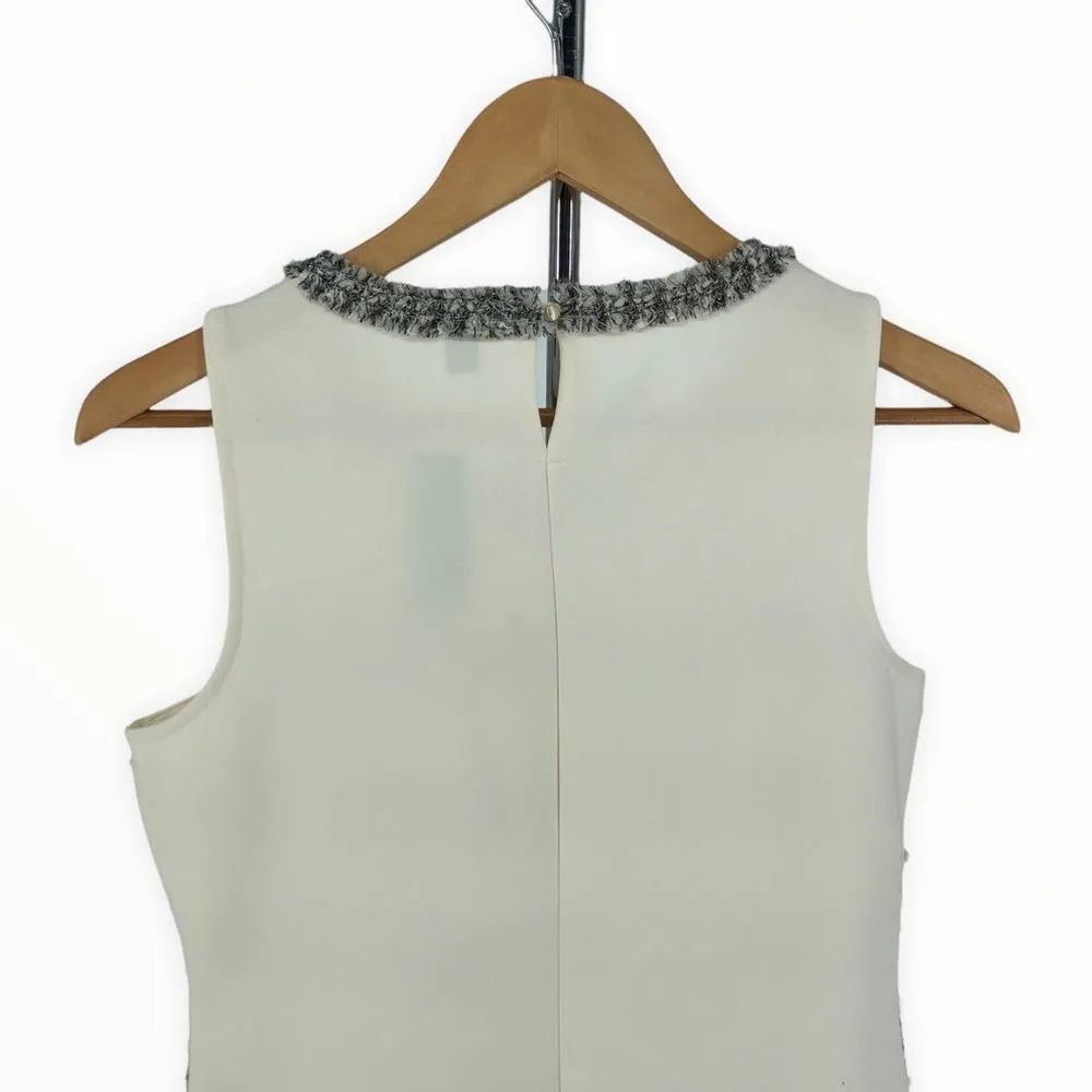 J Crew Fringe Stripe Tweed Trim Cream Lace Grey Sleeveless Tank Top NWT Size XS - Image 5