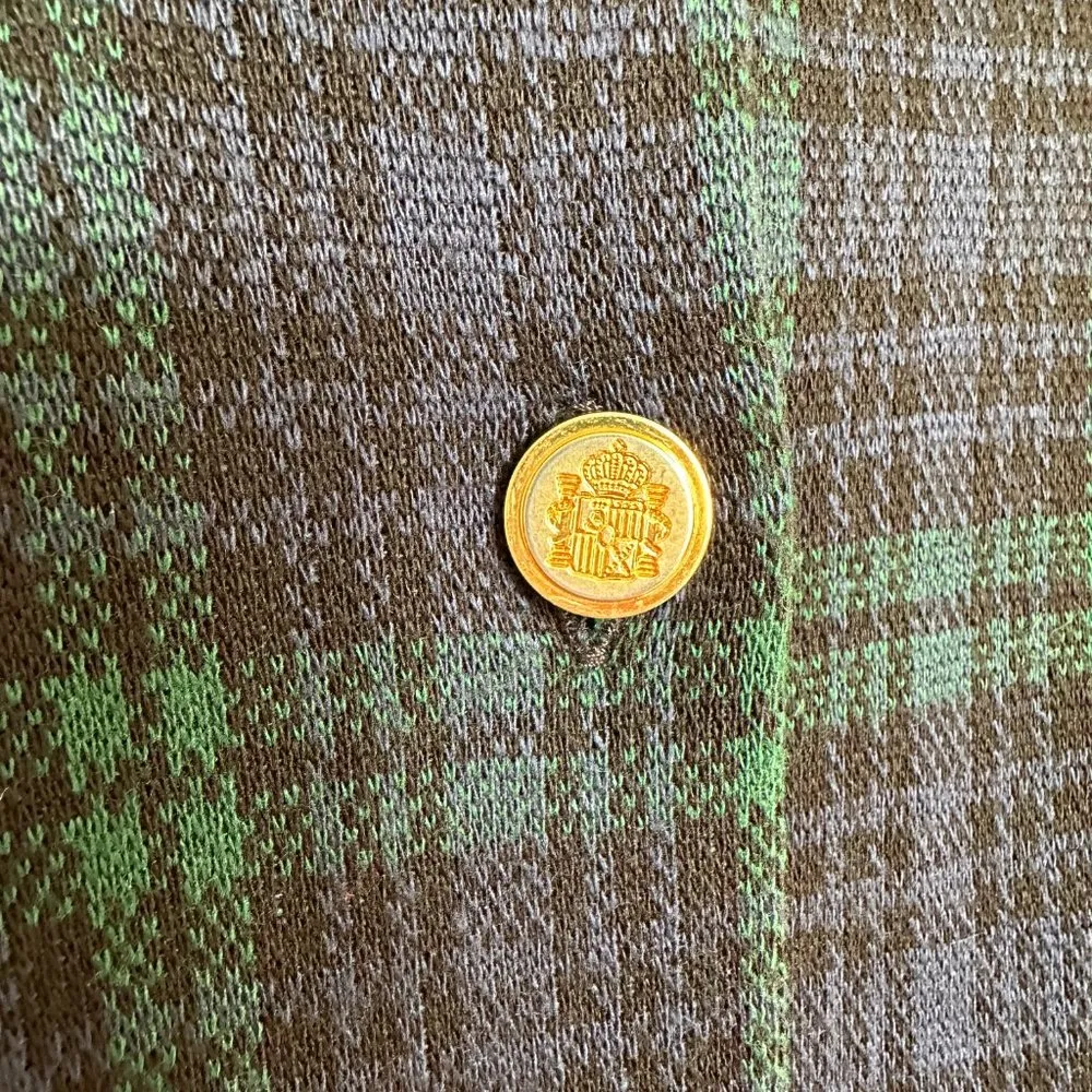 Vintage Tartan Plaid Sweater Blazer Jacket Size M Blue Green Statement Button Size M - Image 3