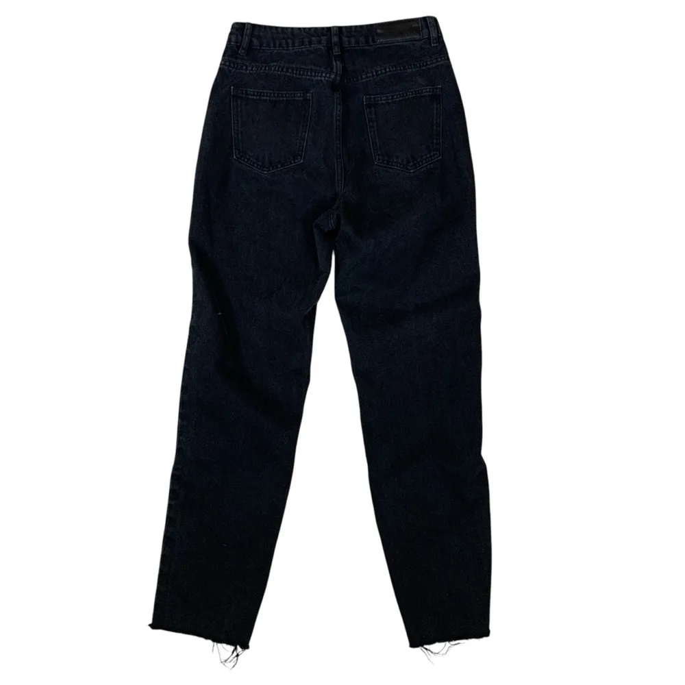 Nasty‎ Gal Black High Rise Mom Jeans Raw Hem Contrast Stitching 6 - Image 4