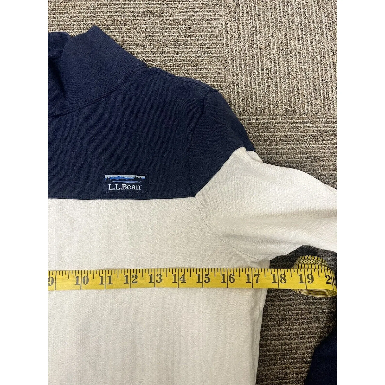 LL Bean Womens Sm Navy Blue White Cotton Zip Sides Pullover Preppy Nautical - Image 4