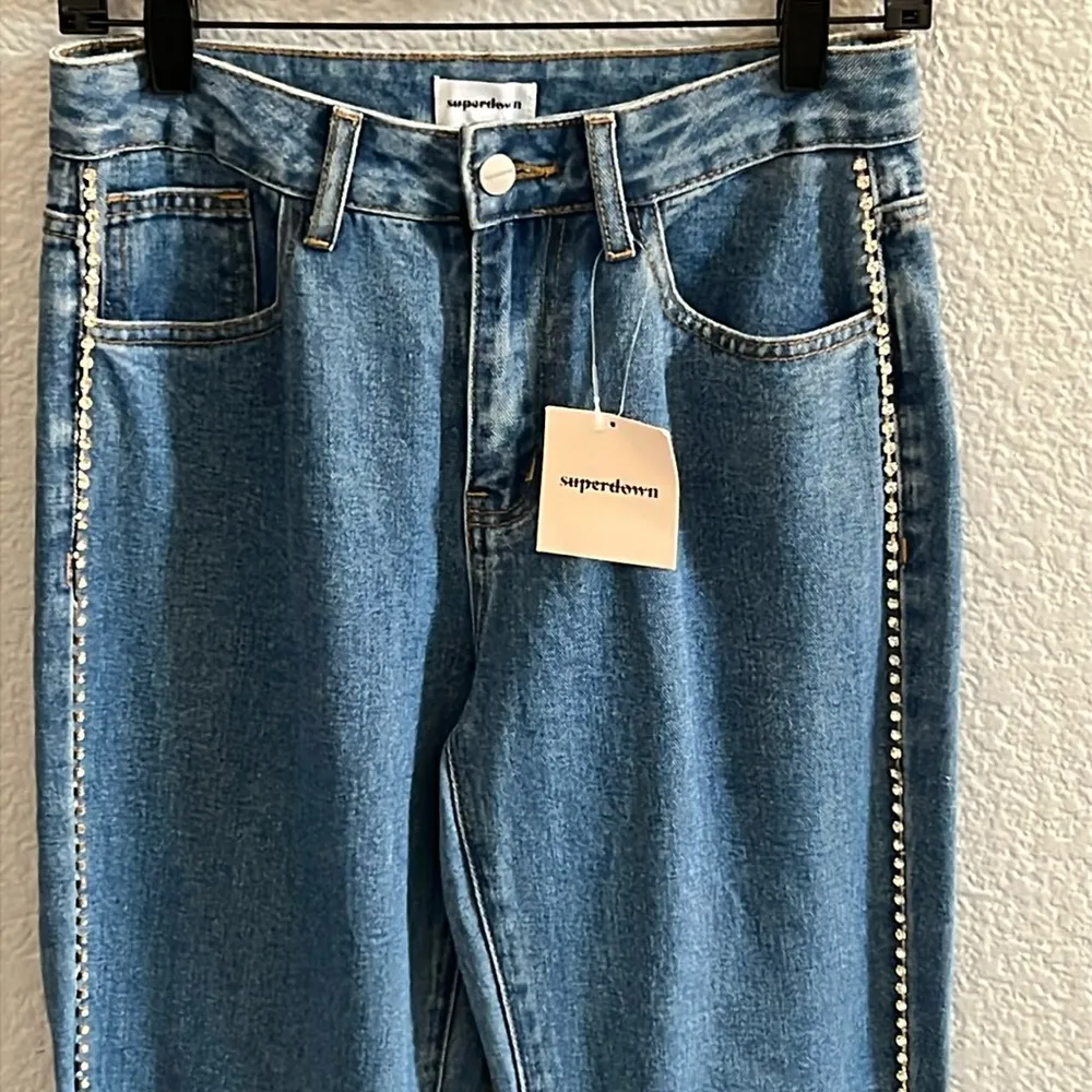REVOLVE SUPERDOWN Revolve Valentina Rhinestone Jean in Medium Wash Size 26 - Image 3