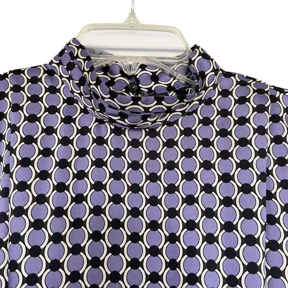 Zara Purple Circle Geometric Print Long Sleeve Belted Midi Shirt Dress Size XS - Image 5