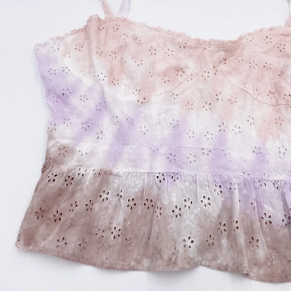 Lucky Brand Eyelet Tie Dye Corset Smocked Tank Top Lilac Pastel Multi Size XXL - Image 4