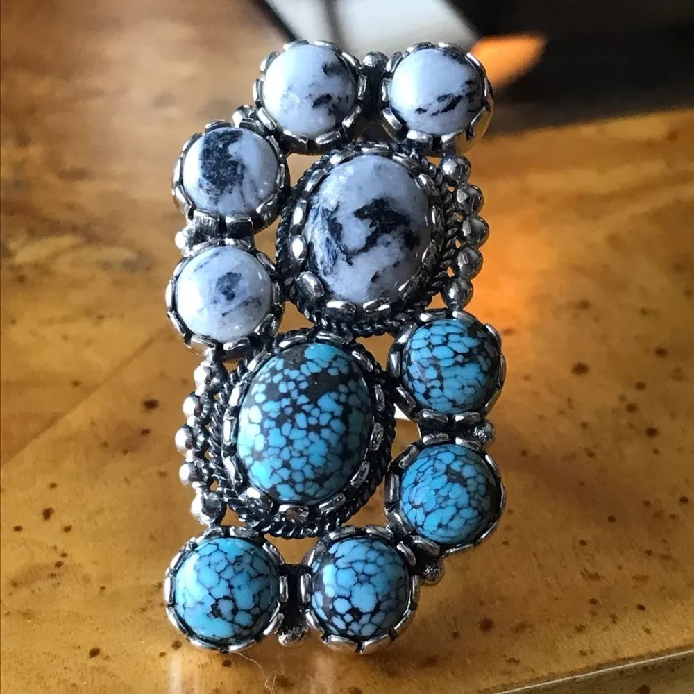 White Buffalo Turquoise Blue Turquoise Sterling Silver Statement Ring Size 7 - Image 9