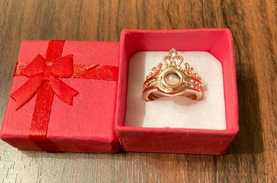 2 in one Rhinestone Crown Ring I Love You 100 Languages Projection open Ring new - Image 9