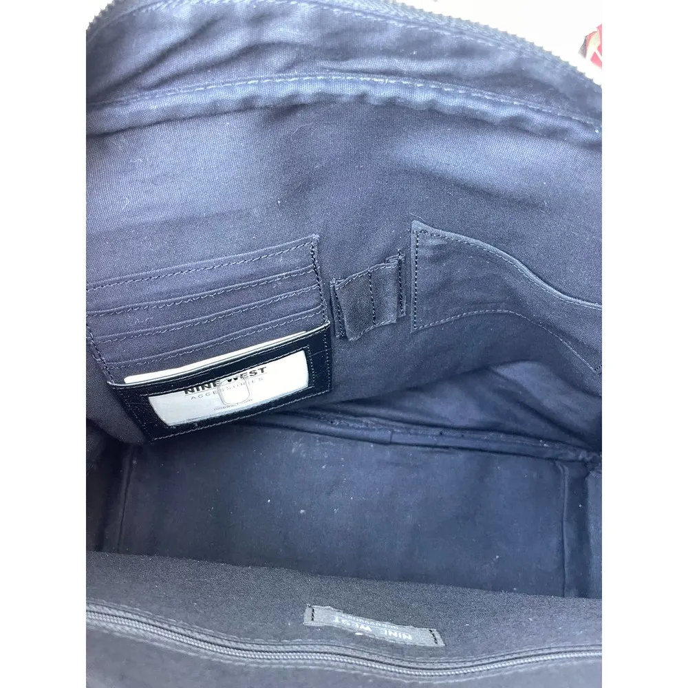 Nine West Black Faux Leather Satchel Handbag Purse 14x10x5 - Image 11