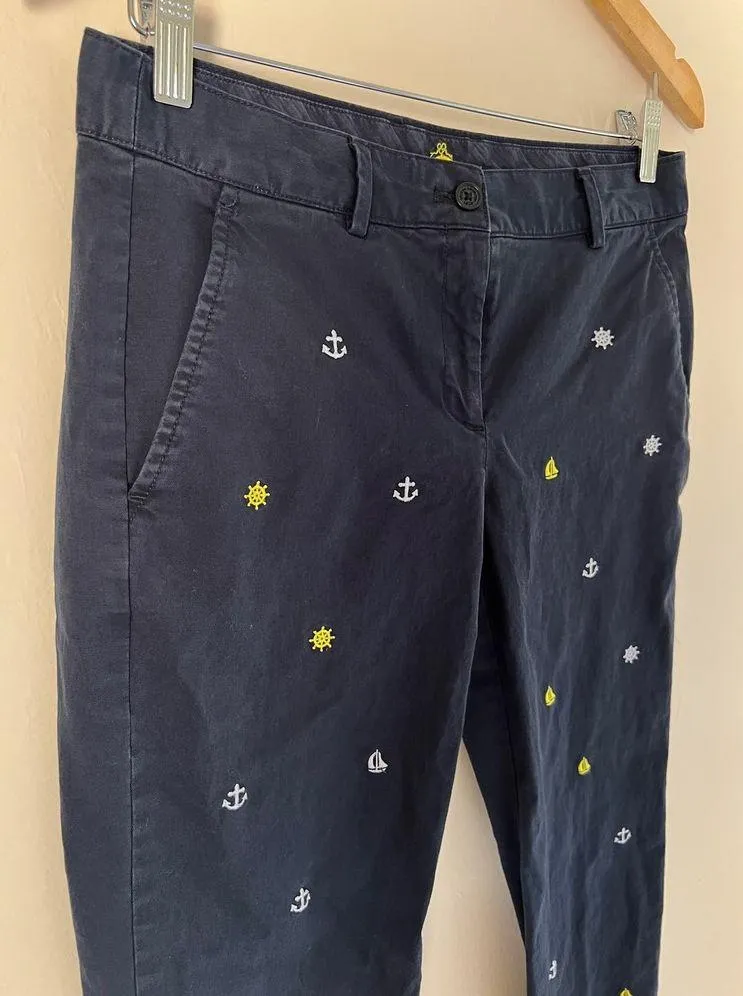 Brooks Brothers RED FLEECE Women's Navy Nautical Print Cotton Chino Pants Size 2 - Image 2
