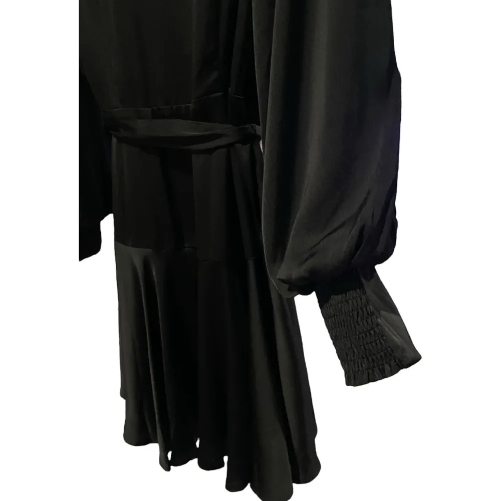 Skies Are Blue Black Satin Wrap Dress  Small Witch Whimsigoth Elegant Romantic - Image 9