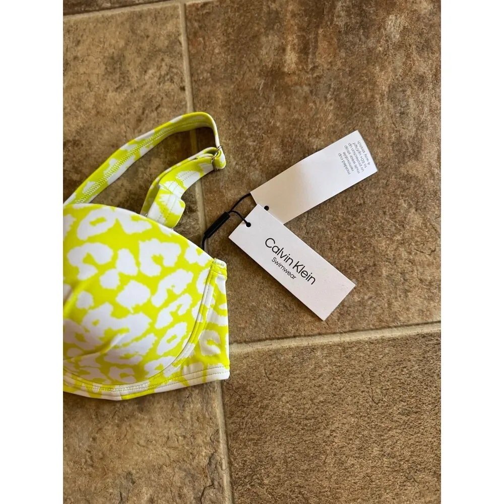 Calvin Klein Printed Underwire Bikini Size Medium Light Yellow Leopard - Image 4