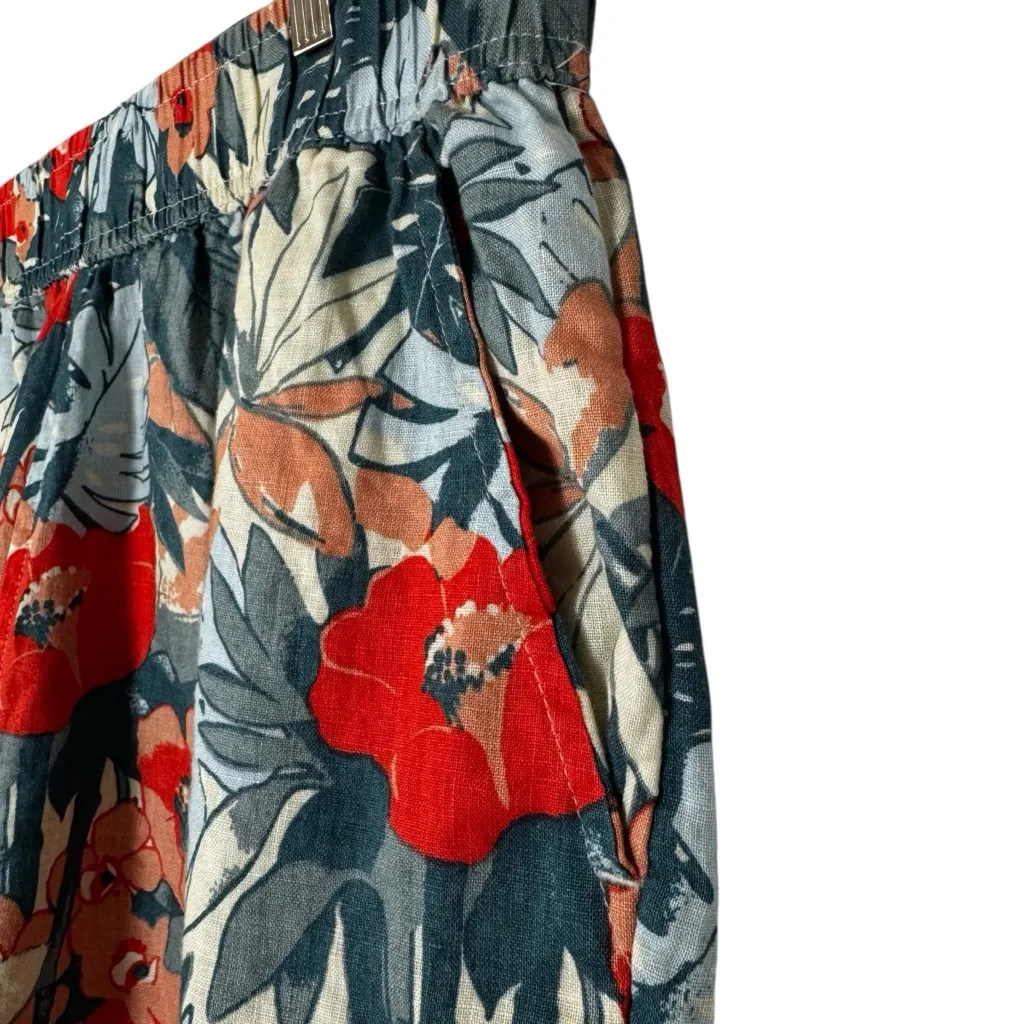 C&C California Multicolor Floral 100% Linen Flowy Pants Sz Large Blue Red Cream - Image 2