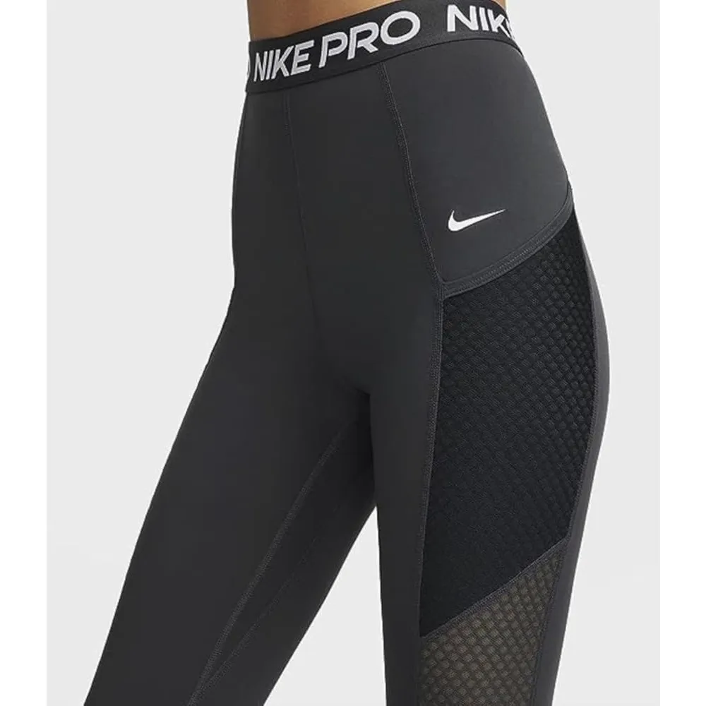 Nike Pro High-Waisted 7/8 Leggings with Pockets, Dark Smoky Gray/Black - Image 3