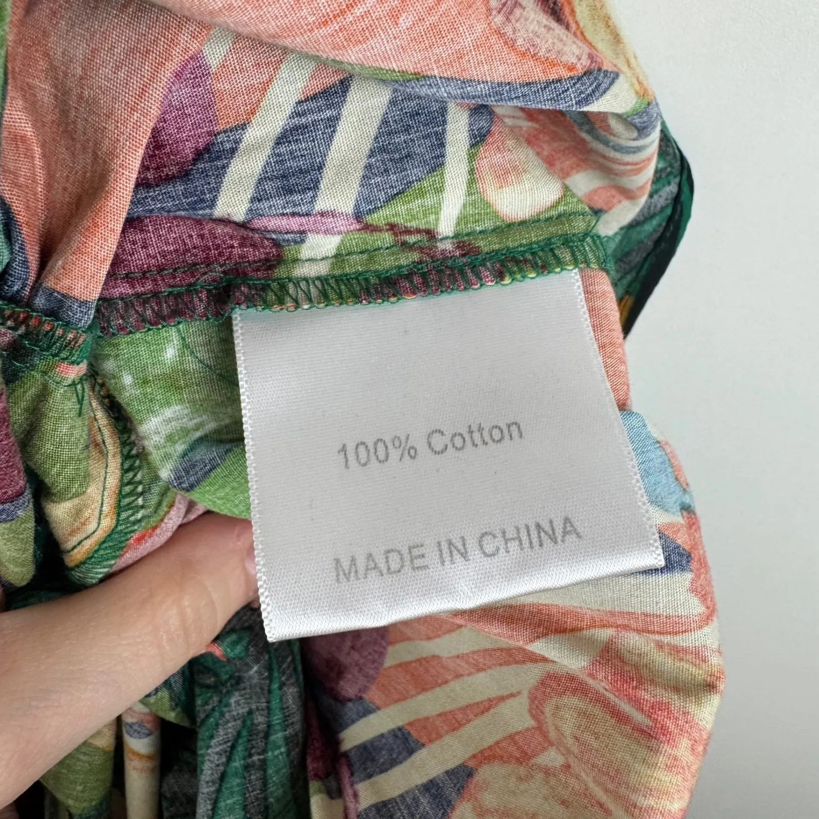 OPT Tropical Floral Midi Dress Medium Smocked Tiered Cotton Boho Resort Colorful Green - Image 8