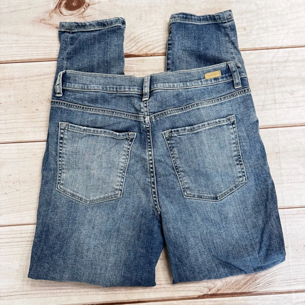 Sneak Peak Distressed Ripped Knees Denim High Rise Jeans Medium Whisker Wash Blue Size 30 - Image 3