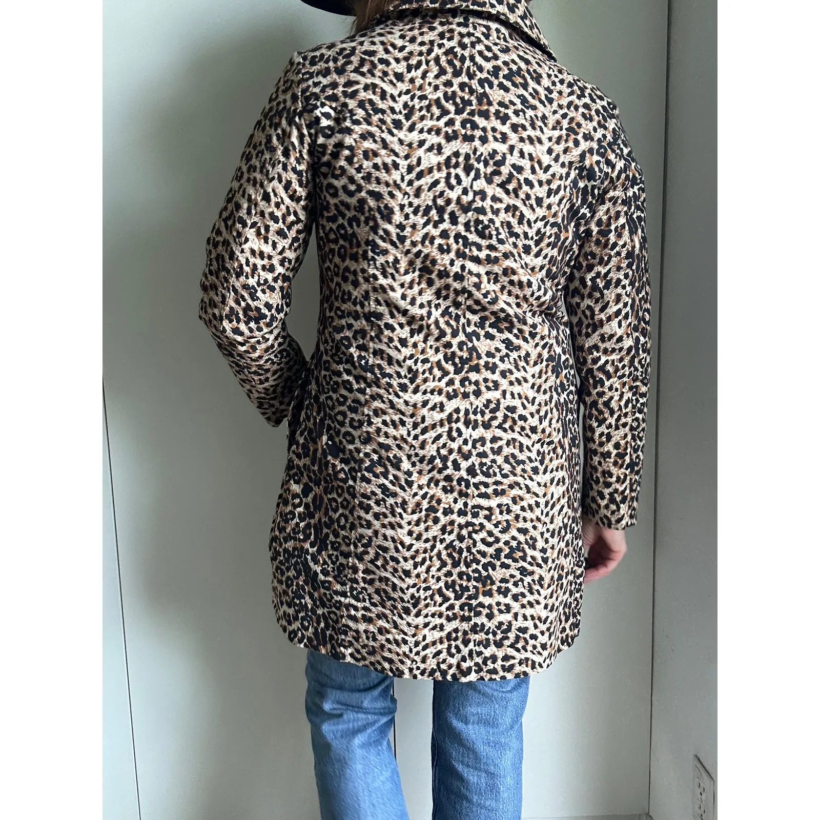 Y2K Leopard Print Coat Size Small Lightweight Pockets Midi Fit Bratz Era Brown - Image 8
