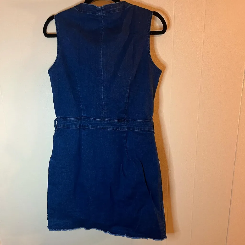 luvamia Women Casual Sleeveless Pocketed Denim Dress Blue Size M - Image 2