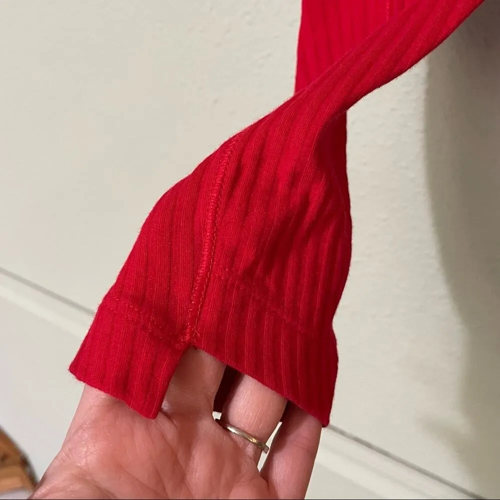 Helmut Lang Red Ribbed Knot Long Sleeve Slightly Cropped Sweater Womens S Casual - Image 7