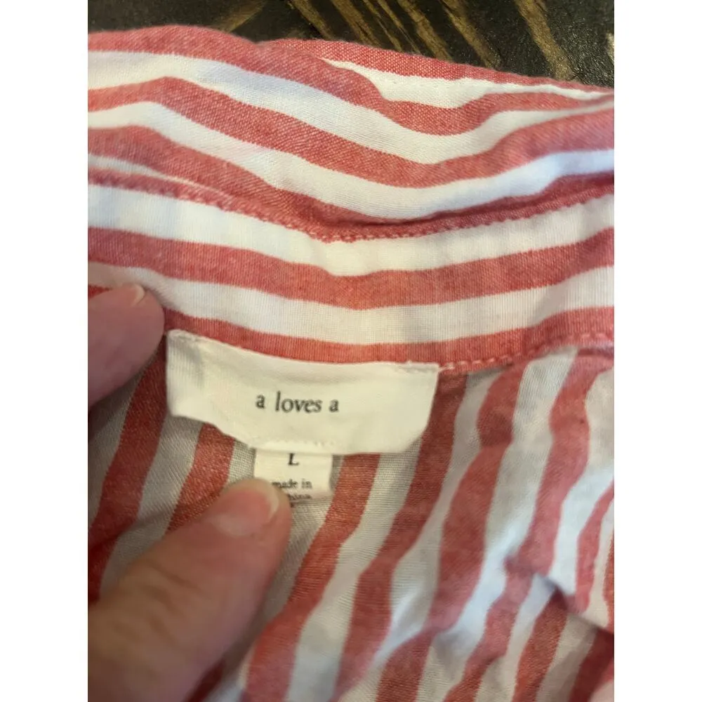 A Love A Thin Boxy Beachy Resort Loose Button Up Women Large Striped Preppy Top - Image 2