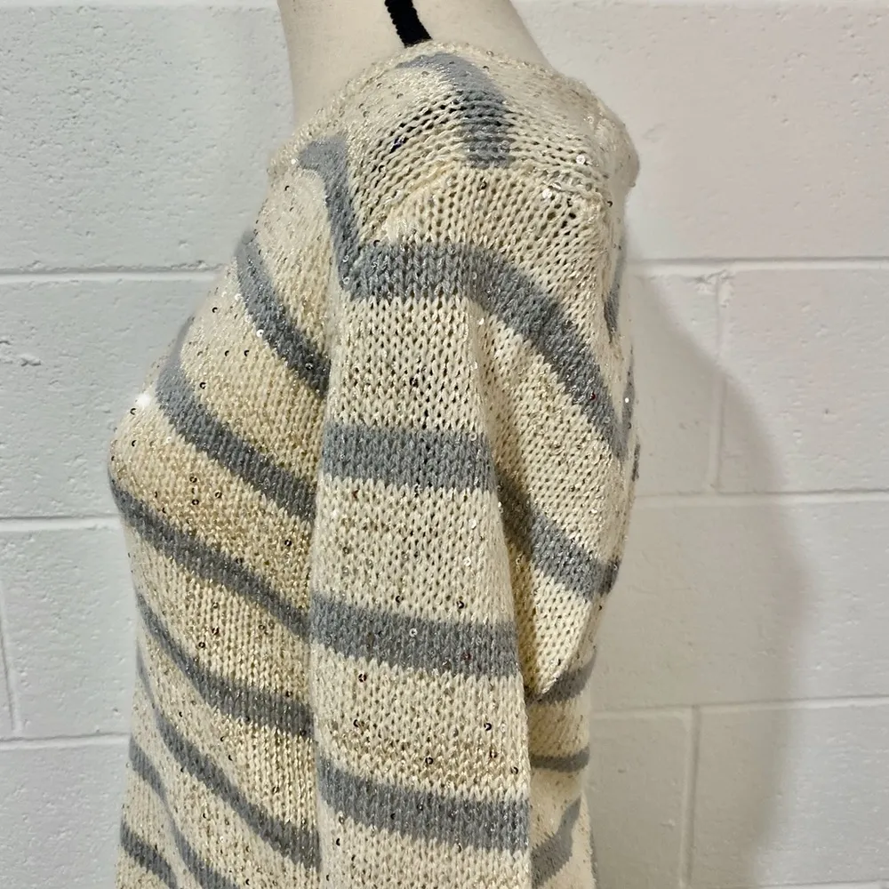 Windsor Cream with Silver Stripes & Silver Sequins Sweater - Image 5