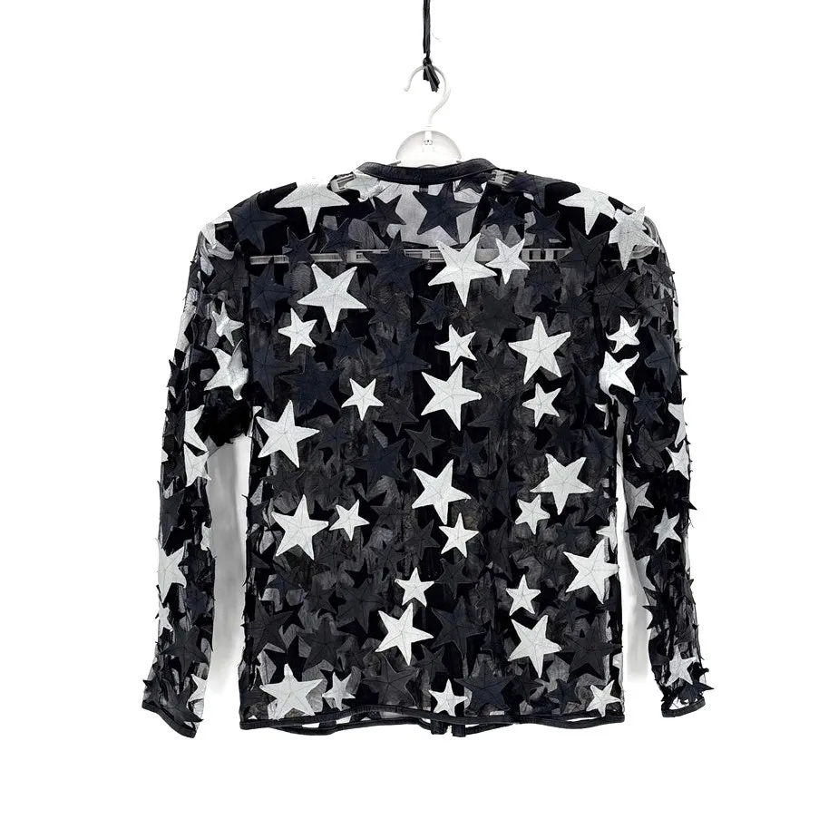 Istanbul Leather Bazaar black sheer mesh jacket white black star pattern size L Size L - Image 2