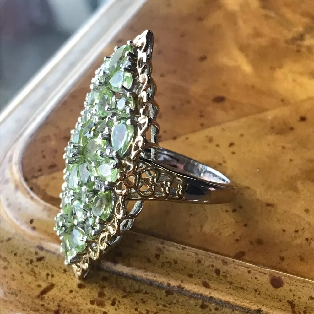 Natural Peridot Sterling Silver Cocktail Ring Size 5 Green - Image 8