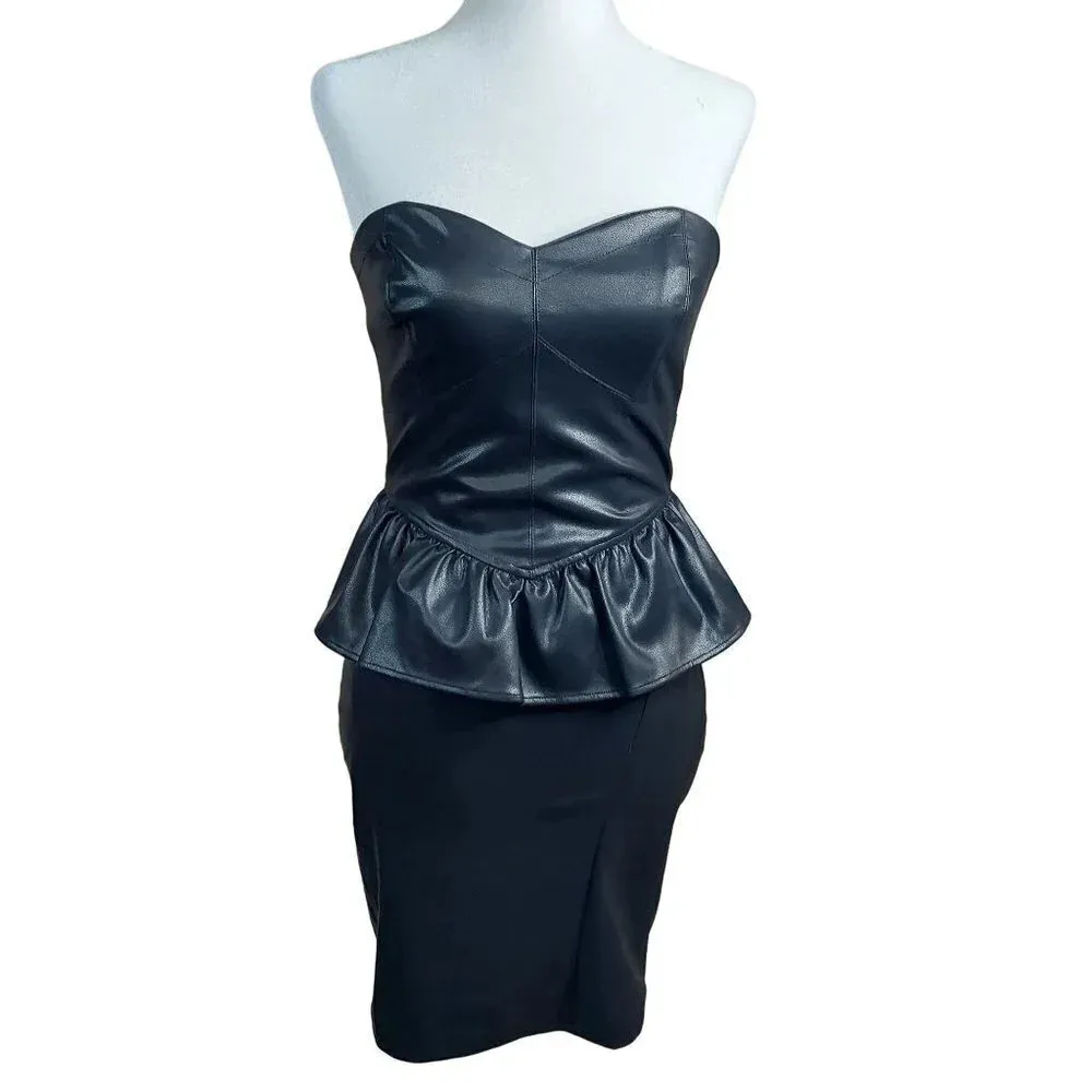 Shoshanna Dannie Faux Leather Dress in Black 0 Womens Strapless Mini - Image 4