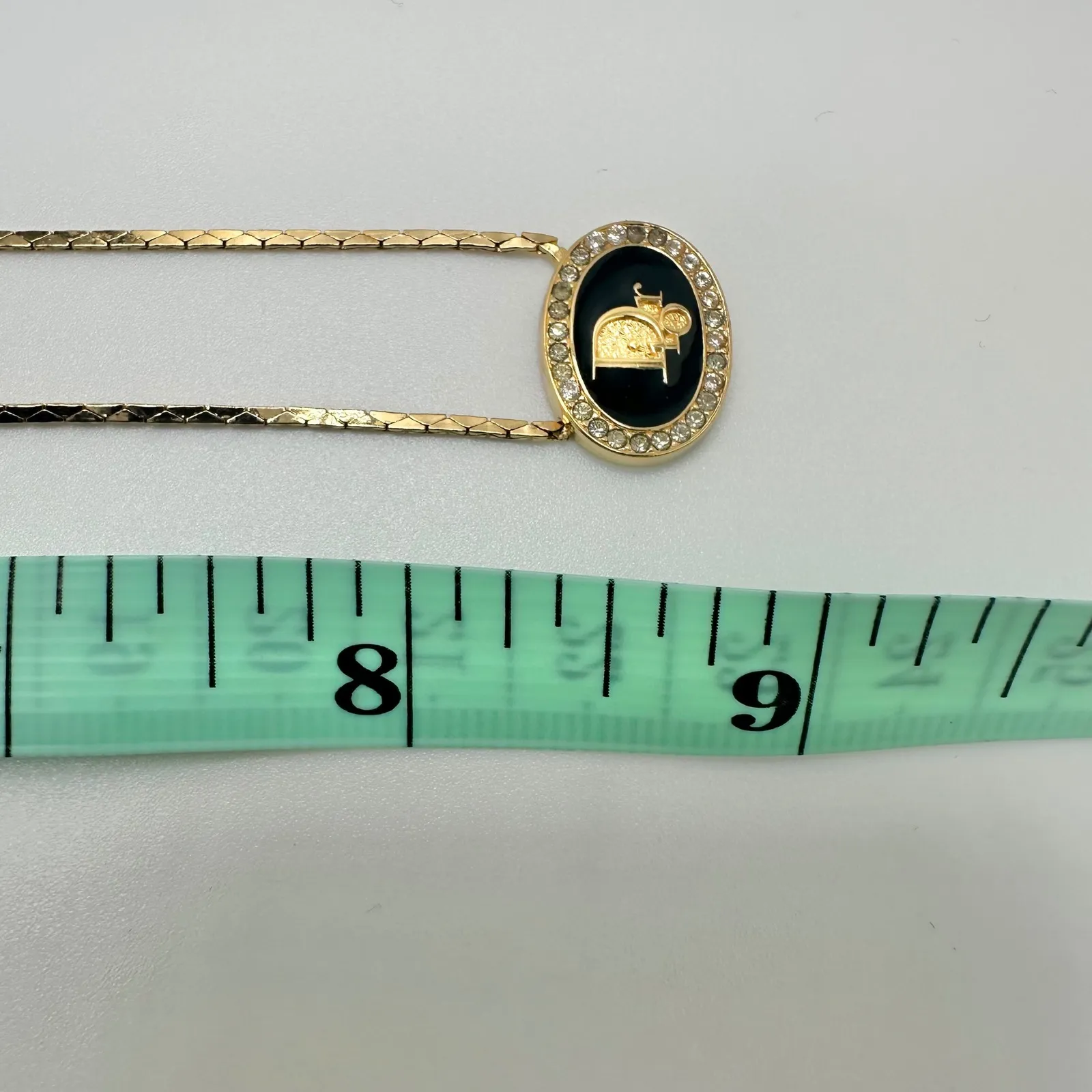 Christian Dior Necklace Gold Tone Rhinestone Logo Pendant Designer Jewelry - Image 7