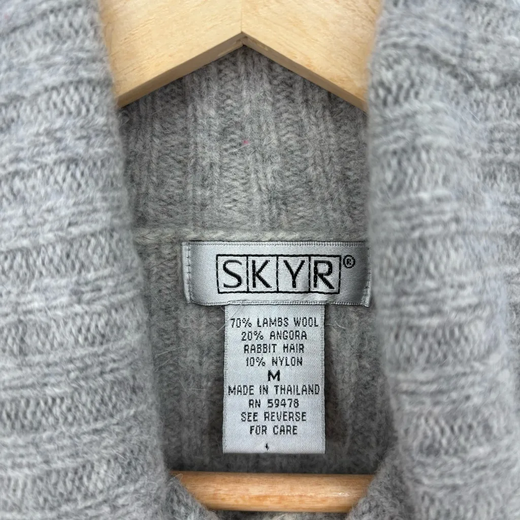 Vintage 90s SKYR Lambswool Angora Ribbed Stripe Turtleneck Sweater | Sz M | Gray Black Size M - Image 2