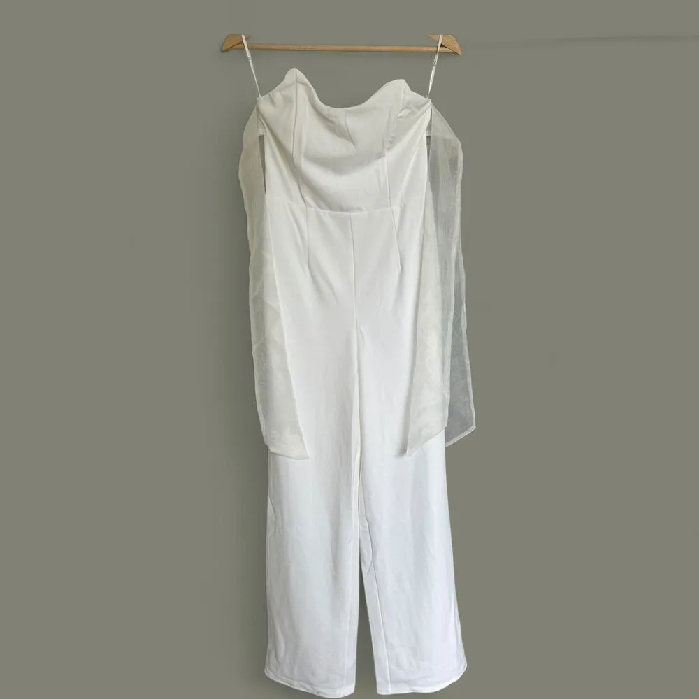 NWT Lulus Pristine Aura White Tie-Strap Off the Shoulder Jumpsuit size Small - Image 12