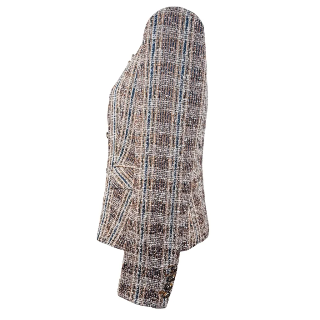 NWT Veronica Beard Louisa Dickey Tweed Brown & Blue Plaid Blazer Jacket Size 10 - Image 12