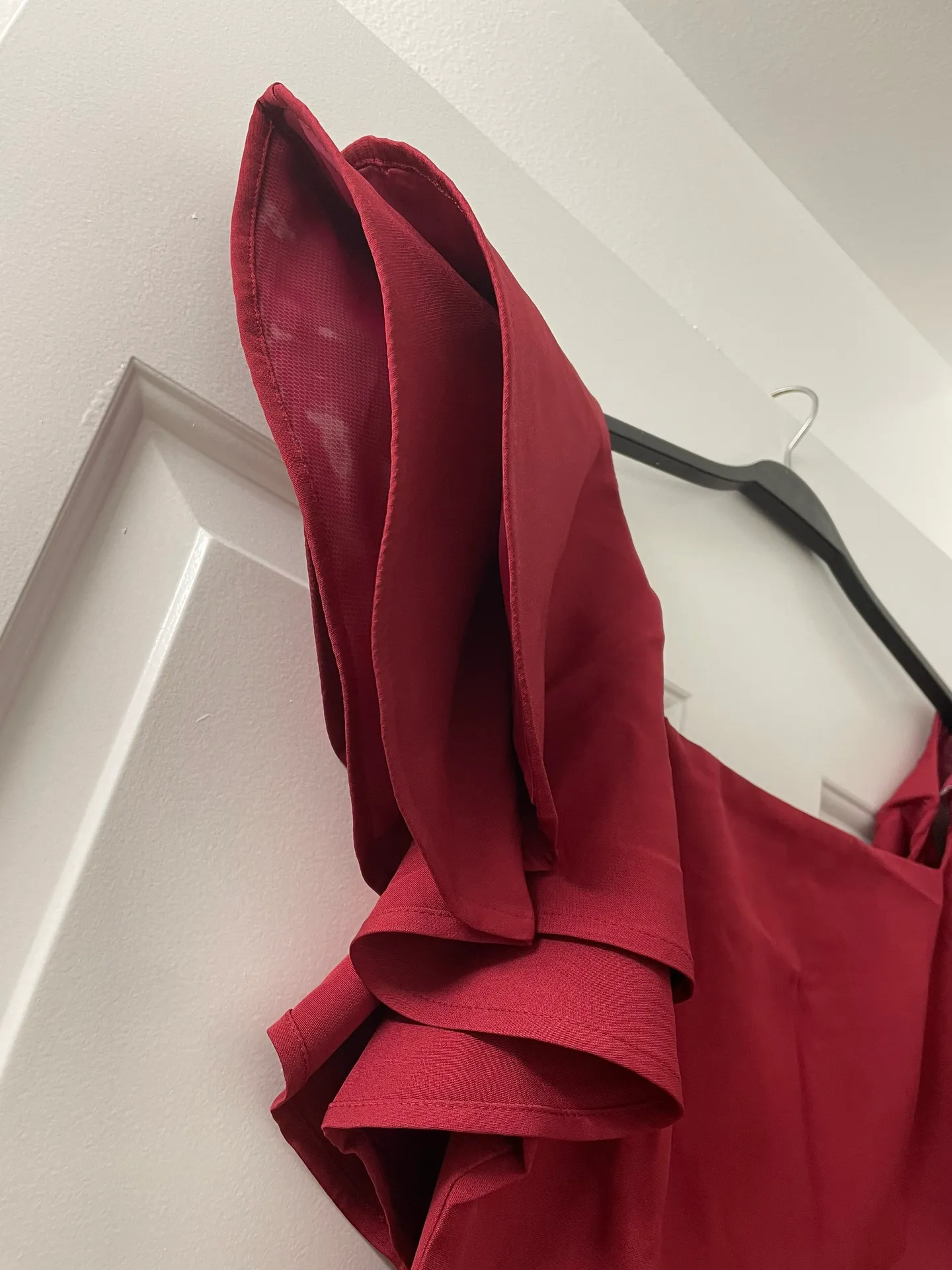 | NWOT | Square Neck Ruffle Sleeve Dress | L | Burgundy | CD02485 - Image 3