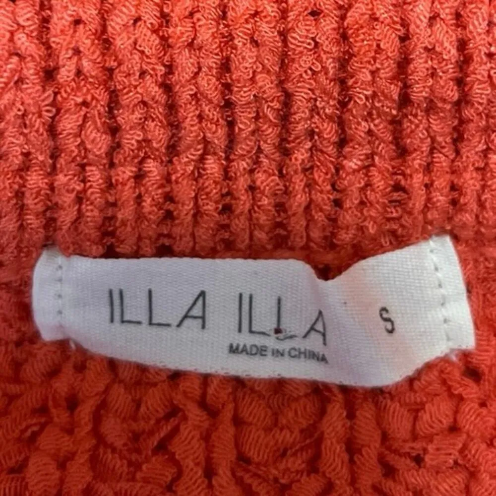 ILLA ILLA Women's Orange Chunky Knit Button collar Crop Polo Sweater Top Size S - Image 3