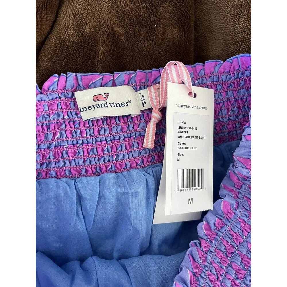 NWT Vineyard Vines Anegada Block Print Tiered Blue & Purple Mini Skirt Sz Medium - Image 5