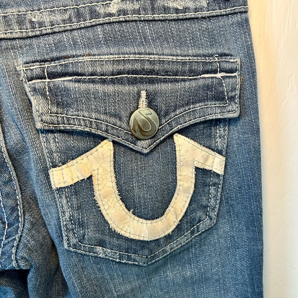 VTG True Religion Jeans Womens 26 White‎ Horseshoe Skinny Low Rise TRW612 - Image 6