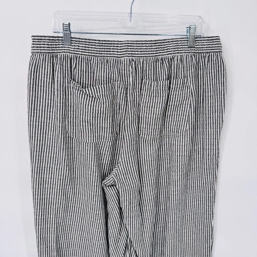 Old Navy Beachy Lightweight Wide Leg‎ Linen Pants Womens Large Gray White Stripe - Image 7