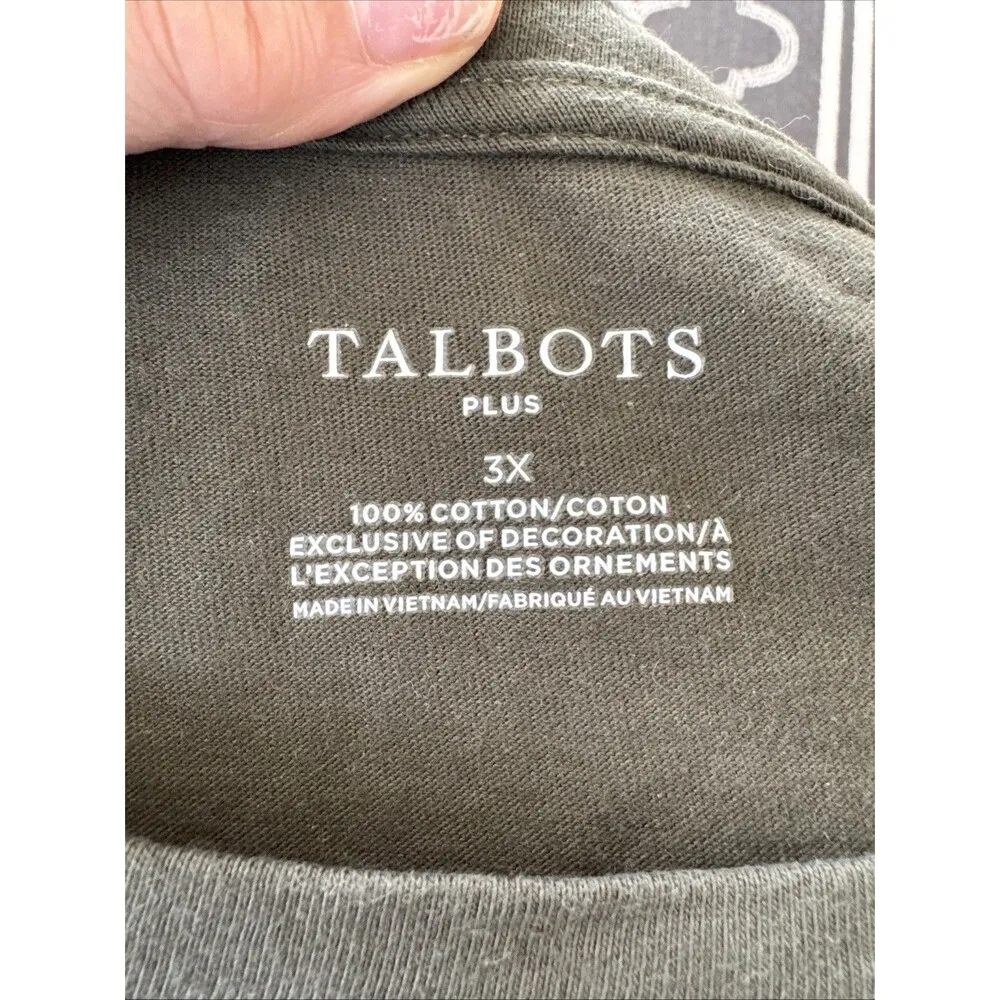 Talbot's Women’s T-short Olive Green  “Fall in Love” Embroidery Size 3X Cotton - Image 3