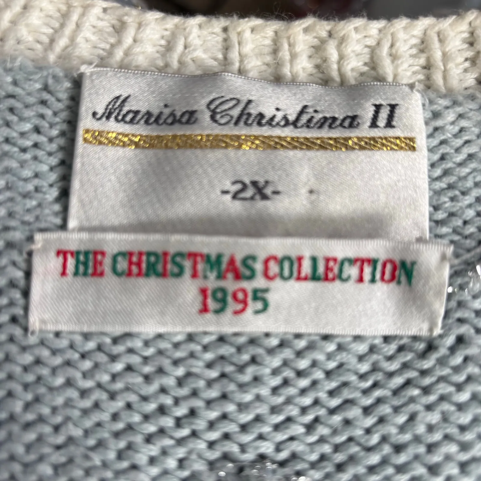 Vintage 90s Marisa Christina Beaded Christmas Cardigan Sweater Plus 2X Festive Blue - Image 15