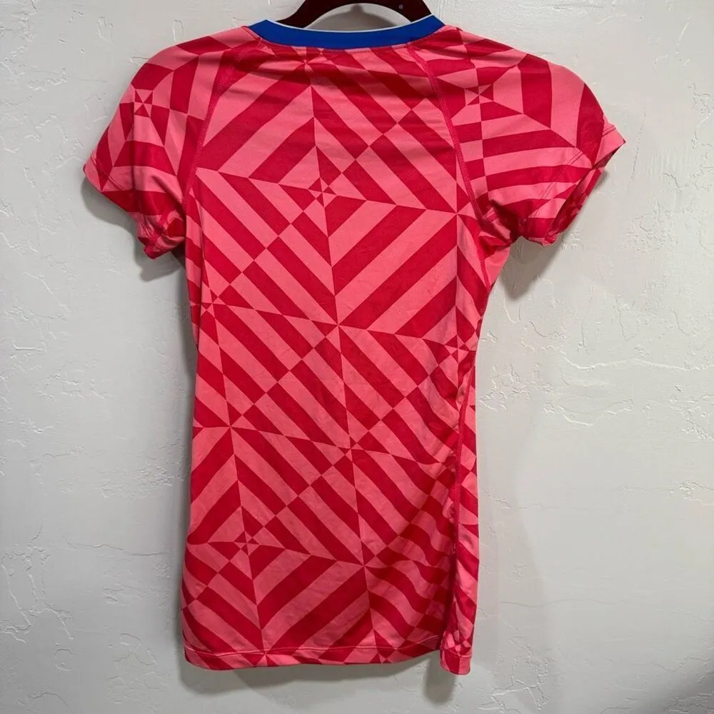 Nike Pro Women's Dri-Fit Fitted Training Workout Tank Top Red Pink Med Geometric - Image 2